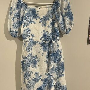 Rare Editions White and Blue Floral Kids Dress